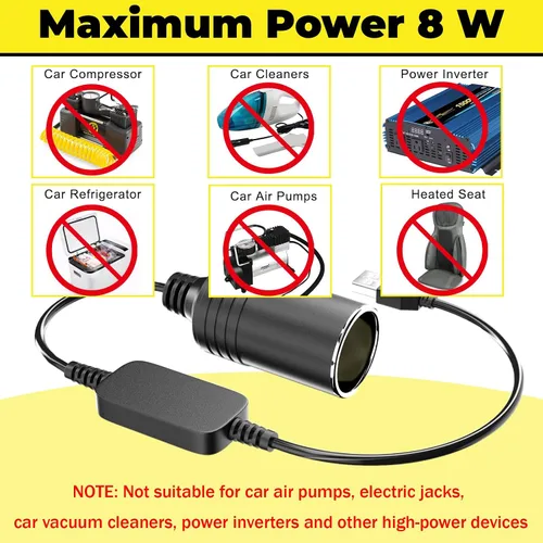 Miniatura 3 de Adaptador de USB a Encendedor de Cigarrillos, Cable de 10W USB Macho a 12V Encendedor de Cigarrillos de Toma, para Cámara de Salpicadero, Detector