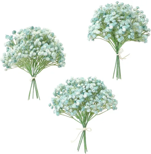 Floroom - 18 ramitas artificiales de aliento de bebés Gypsophila, flores falsas de aspecto real color azul polvoriento para ramos de boda, centros