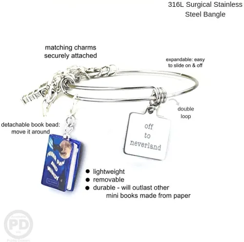 Miniatura 5 de PETER PAN J. M. Barrie Clay - Brazalete extensible de acero inoxidable con diseño de barrie Book Beads