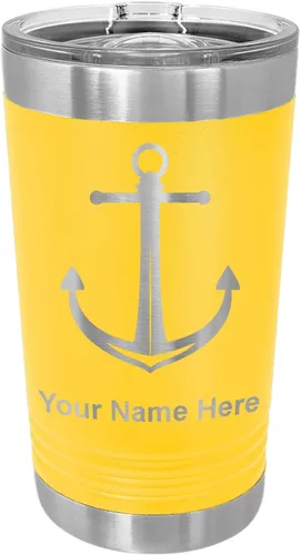Miniatura 12 de LaserGram Vaso de pinta aislado al vacío de 16 onzas, ancla de barco, grabado personalizado incluido (negro)