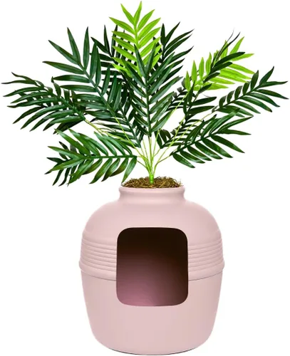 Miniatura 22 de Good Pet Stuff Caja de arena oculta para gatos con planta artificial, maceta redonda decorativa, filtro de carbón con ventilación para control