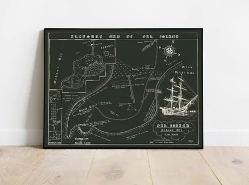 Mapa histórico: tesoro de la isla de roble, Nueva Escocia, Canadá, Nolan, 1974, decoración vintage de la pared: (14 x 11 pulgadas)
