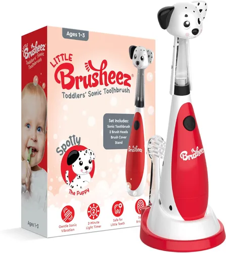 Brusheez Cepillo de dientes sónico para niños pequeños - Cepillo de dientes seguro y suave para edades 1-3 con temporizador de 2 minutos Spotty el