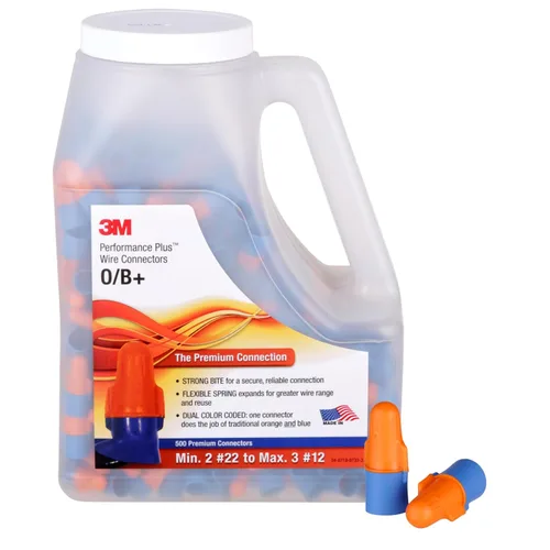 3M Performance Plus, conector de alambre, O/B+JUG, naranja/azul, conectores de resorte de acero flexibles, de rosca, certificado CSA, listado UL,