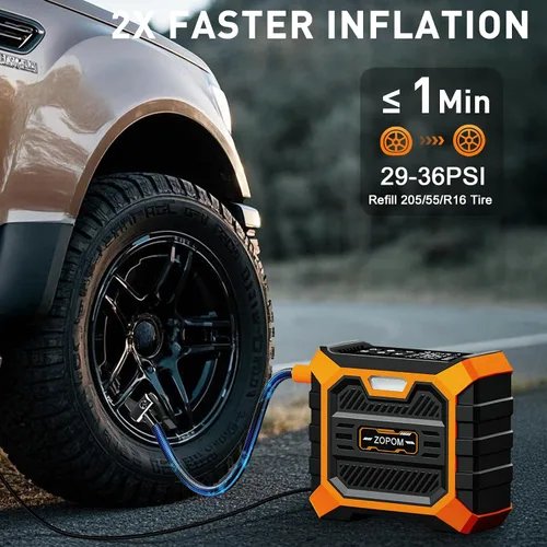 Miniatura 2 de Inflador de neumáticos, compresor de aire portátil DC 12 V, compresor de aire portátil con manómetro digital bomba de aire para neumáticos de Naranja