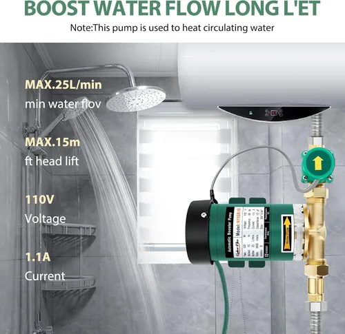 Miniatura 2 de Bomba de refuerzo de presión de agua de 120 W 115VAC, 396 GPH, 21.7 PSI Bomba de refuerzo automática para el hogar con interruptor de flujo de agua
