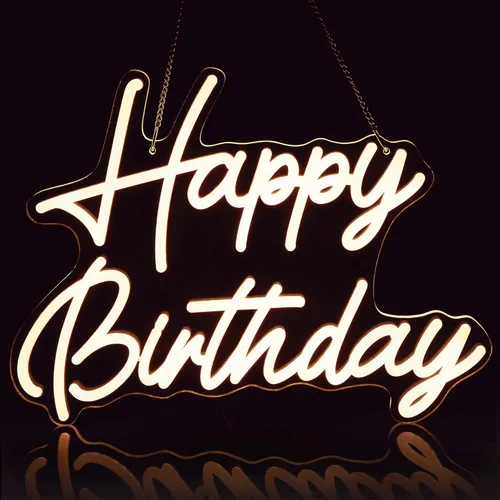 Miniatura 9 de Kavaas Letrero de neón de feliz cumpleaños de 16.5 x 12.2 pulgadas, pequeño letrero de neón de feliz cumpleaños para telón de fondo con interruptor