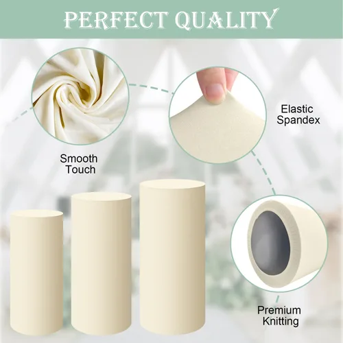Miniatura 3 de SaitiMade Juego de 3 fundas para pedestal de cilindro beige, fundas de elastano para decoración de fiestas, bodas o eventos de cumpleaños, solo