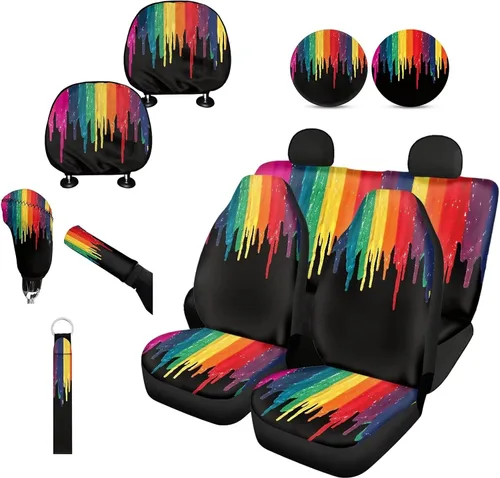 Miniatura 16 de Forchrinse Bee - Juego de fundas para asiento delantero y trasero con funda para palanca de cambios de freno de mano, funda para reposacabezas