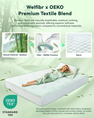 Miniatura 2 de Protector de colchón impermeable, 15% viscosa de bambú, funda de enfriamiento para personas que duermen con calor, tela de aire 3D, transpirable