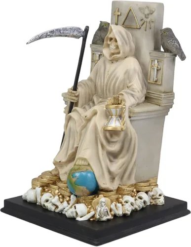 Miniatura 3 de Ebros Túnica blanca Santa Muerte Santa Muerte Hueso Sagrado Madre sentada en el trono con guadaña Estatua Patrón de Protección Sanación Pureza