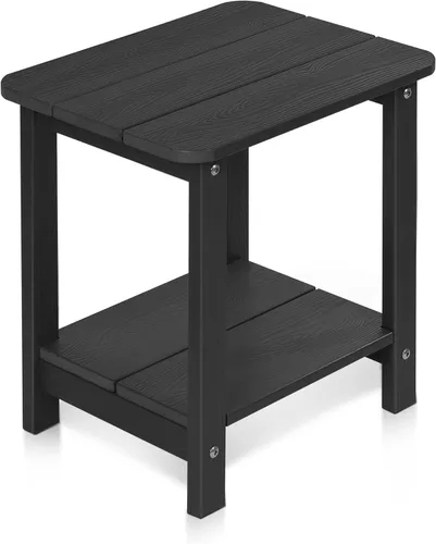 Tikea, Mesa auxiliar Adirondack negra para exteriores, 16.7 x 12.6 x 16.7 pulgadas, resistente a la intemperie, mesa auxiliar doble para patio,