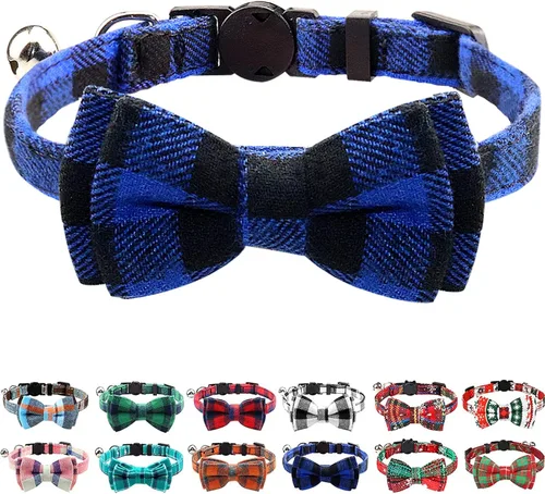 Miniatura 17 de Joytale Collar de gato mejorado con campanas, collares de gato separables con corbatín, 1 paquete de collares de gatito de cuadros de seguridad