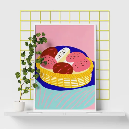 Berliner Basket Pastel Oasis Retro Poster | Decoración de cocina | Estampado berlinés | Colores pastel | Arte de pared retro | Boho | Imprimible