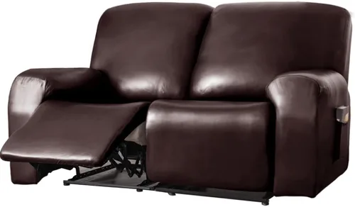 Miniatura 19 de Vctops - Funda elástica de 6 piezas para sofá biplaza reclinable, de cuero sintético impermeable, protector de muebles antideslizante con borde Negro