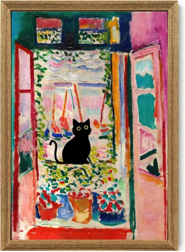 Miniatura 46 de Fantasy Artists Van Gogh - Lienzo decorativo para pared, diseño de gato negro con diseño de almendra y diseño de gato negro, pósteres de pintura al