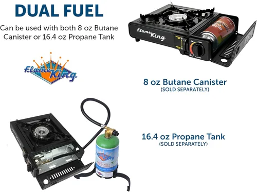 Miniatura 3 de Flame King YSNVT-505-B Estufa de campamento de gas butano y propano de combustible dual con un solo quemador, portátil e ideal para cocinar al aire