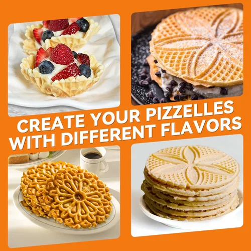 Miniatura 5 de Baker's Friend Multi Pizzelle Maker Eléctrico, plancha Stroopwafel, máquina para hacer galletas waffle Pizzelle de 4 x 4.5 pulgadas con control
