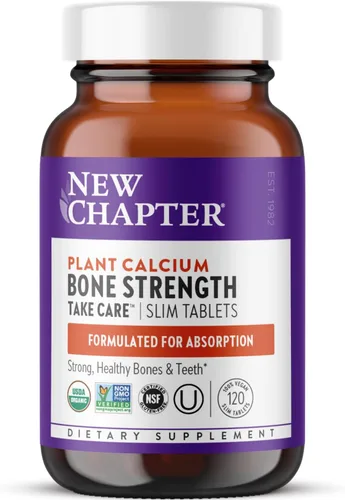 Suplemento de calcio New Chapter - Calcio de origen vegetal para fortalecer los huesos USDA orgánico con magnesio, vitamina D3+K2, para la salud