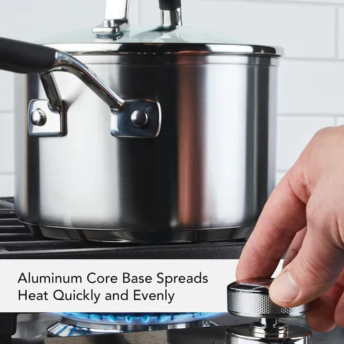 Miniatura 3 de KitchenAid - Sartén de acero inoxidable de inducción con marcas de medición y tapa, 2 cuartos de galón, acero inoxidable cepillado