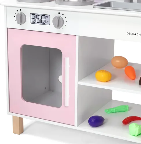 Miniatura 20 de Delta Children Tiny Chef Play Kitchen - Juego de cocina de juguete con perillas realistas que giran/hacen clic, horno, fregadero, microondas y 15