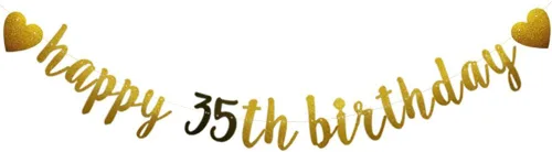 Betteryanzi - Cartel de feliz cumpleaños número 35, guirnalda de papel con purpurina dorada y negra para suministros de decoración de fiesta de