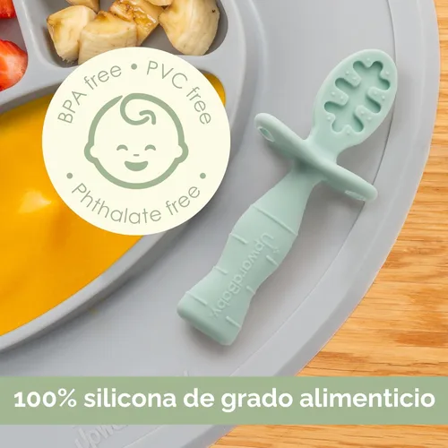 Miniatura 6 de Upward Baby - Cuchara de silicona para bebés con barrera antiestrangulamiento, cucharas para bebés de 6 meses, suministros infantiles de primera