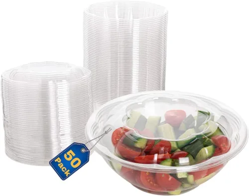 Miniatura 9 de Ensaladeras desechables de plástico con tapas herméticas, ideales para preparación de comidas, comida para llevar, catering, fiestas, picnics