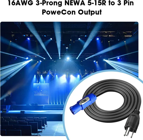 Miniatura 6 de Cable de alimentación de CA de 3 clavijas NEMA 5-15P a PowerCON 20 A, conector macho de entrada PowerCon de 3 pines a NEMA 5-15P, cable