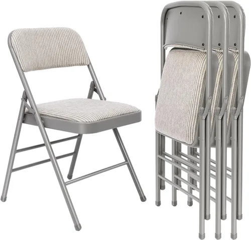 Miniatura 21 de Juego de 4 sillas plegables de tela con cojín acolchado y respaldo, asiento plegable para interiores y exteriores con marco de acero para el hogar