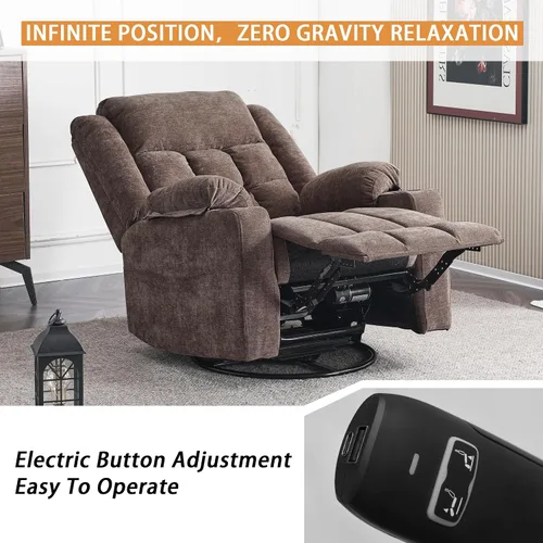 Miniatura 3 de Ketaiyou Silla reclinable giratoria eléctrica para adultos con masaje y calor, puertos USB y tipo C, posición infinita, sillón reclinable eléctrico
