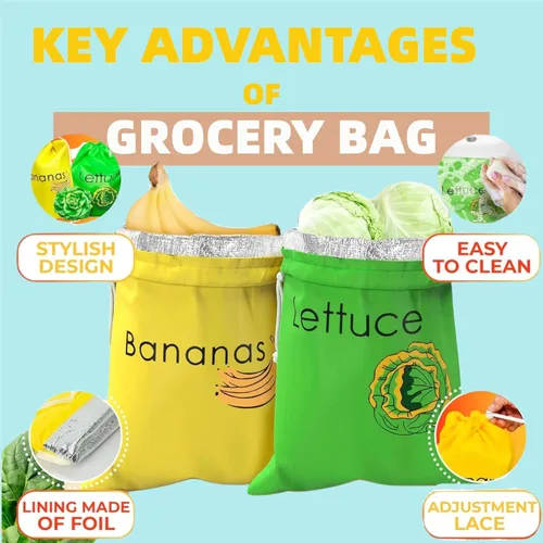 Miniatura 4 de Bolsas pequeñas de malla con cordón, paquete de 3 + 5 películas adicionales, almacenamiento lavable y reutilizable para refrigerador, mantiene