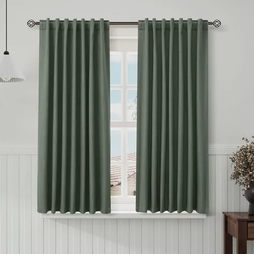 Miniatura 118 de Cortinas de lino 100% opacas para dormitorio, 102 pulgadas de largo, con pestaña trasera, bolsillo para barra, paneles acústicos con aislamiento