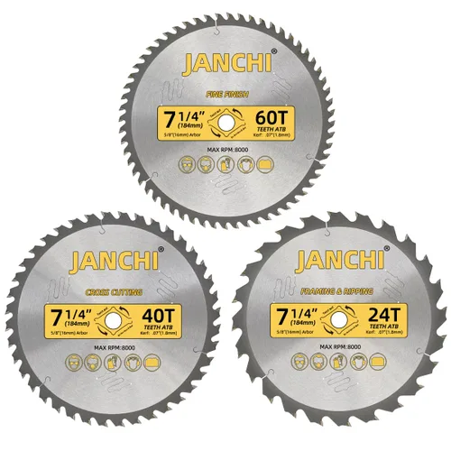 Miniatura 6 de Paquete de 3 hojas de sierra para carpintería de 4-1/2 pulgadas 24T, 30T y 40T con eje de 3/8 pulgadas, compatibles con sierra Dewalt, Craftsman