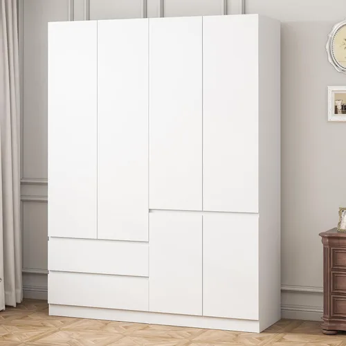 Miniatura 9 de Armario Armario con 2 cajones y 2 puertas, Armarios y armario con barra para colgar, Armario para dormitorio, color blanco