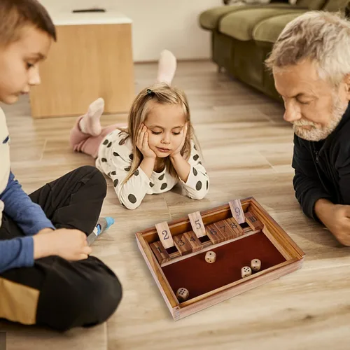 Miniatura 6 de Glintoper Set de Juego de Mesa Shut The Box y 4 en fila, Juego Clásico de Dados de Madera con Números y Alinea 4 para Niños y Familia, Decoración