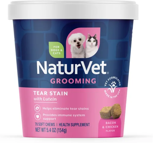 NaturVet – Elimina las Manchas por Lagrimeo Plus Luteína – Elimina las Manchas por Lagrimeo Antiestéticas – Mejorado con Extracto de Arándano, Raíz