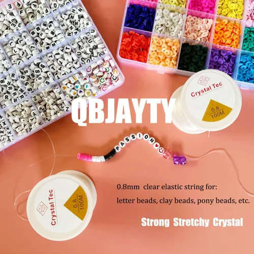 Miniatura 2 de Cuerda elástica de 0.8mm para pulseras, QBJAYTY cuerda elástica transparente para pulseras, cuerda de cuentas de arcilla, cuerda elástica de 100m