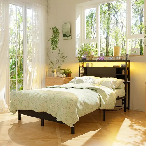 Miniatura 2 de Unikito Cabecera individual con almacenamiento, cabeceros con toma de corriente y luces LED inteligentes, cabecera resistente para cama