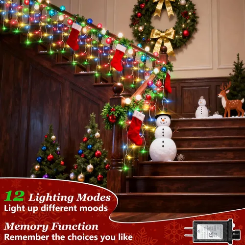 Miniatura 3 de Luces de Navidad de carámbano para exteriores, 60 pies, 612 luces LED con 136 gotas, 12 modos, regulable, temporizador y resistente al agua, 29 V