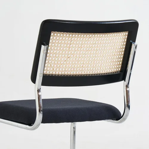 Miniatura 6 de GrandNoor Juego de 2 sillas de comedor de ratán negro con cromo, sillas de cocina de madera modernas de mediados de siglo, sillas de comedor