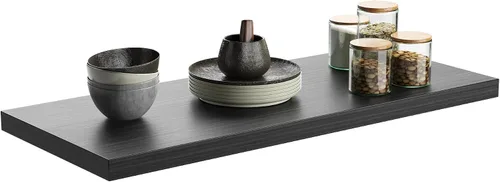 Miniatura 13 de Juego de 1 estante de pared, estantes flotantes negros de 24 pulgadas de ancho x 10 pulgadas de profundidad x 1 pulgadas de alto, estante de pared