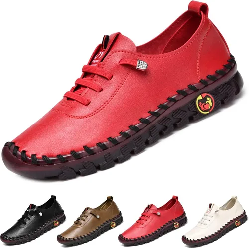 Mocasines de cuero suave con fondo plano y talón de ternera para mujer, sin cordones, hechos a mano, punta redonda, antideslizantes, transpirables,