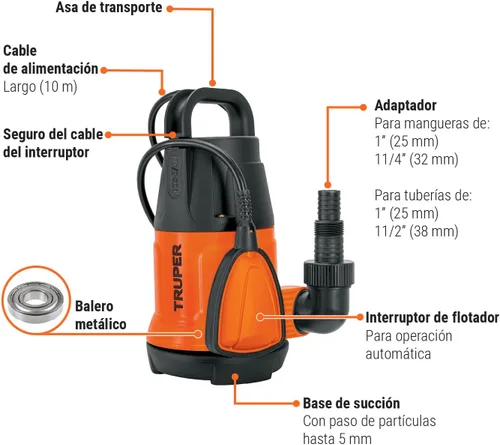Miniatura 3 de TRUPER BOS-3/4LP Bombas de agua limpia sumergibles 3/4Hp (560 w)