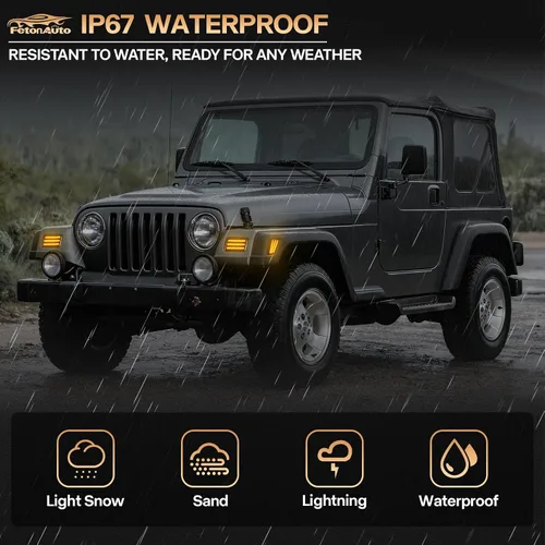Miniatura 7 de Luces LED de señal de giro para Jeep Wrangler TJ 1997 1998 1999 2000 2001 2002 2003 2004 2005 2006, lente ahumada ámbar DRL luz de estacionamiento