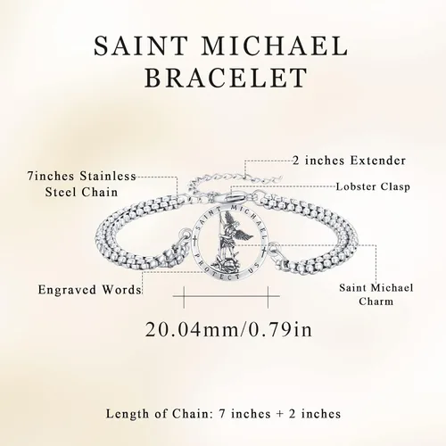 Miniatura 2 de Pulsera unisex de San Miguel San Cristóbal y San JudeSan JoséSan BenitoCeltci con amuleto de cadena de doble eslabón pulsera de plata de ley