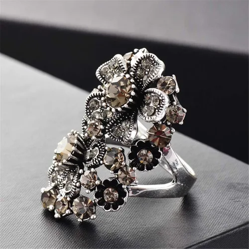 Miniatura 3 de Ai.Moichien - Anillos de diamantes de imitación chapados en plata, flor de boda, compromiso, eternidad, bandas anchas, aniversario, regalos vintage