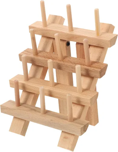 Miniatura 5 de Estante de hilo de madera para 12 carretes/conos, organizador de hilo plegable de madera, organizador de hilo de bordar para coser, bordar