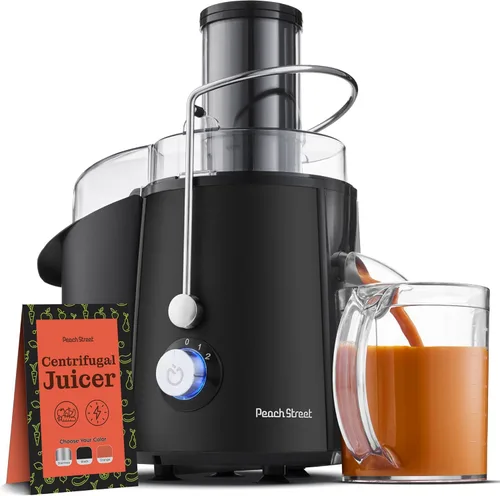 Peach Street Exprimidor centrífugo de 700 W, extractor de jugo, alimentador de 3 pulgadas de ancho para frutas enteras, verduras, con filtro de