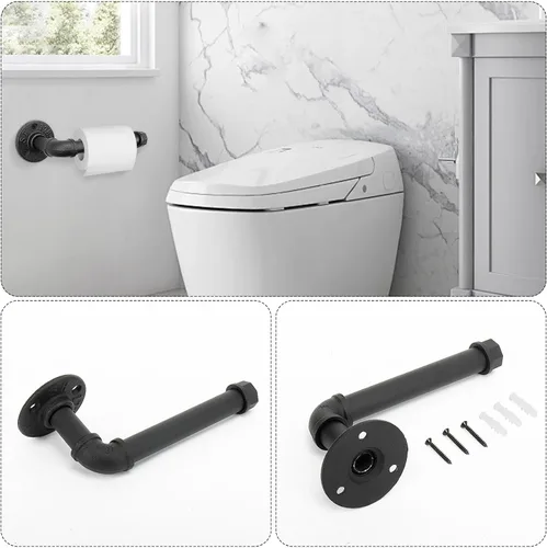 Miniatura 5 de Kit de Anillo de Toalla Jeasor de 4 Piezas de Tubo Industrial para Baño, Kit de Accesorios de Montaje en Pared DIY Incluye Gancho para Bata, Barra
